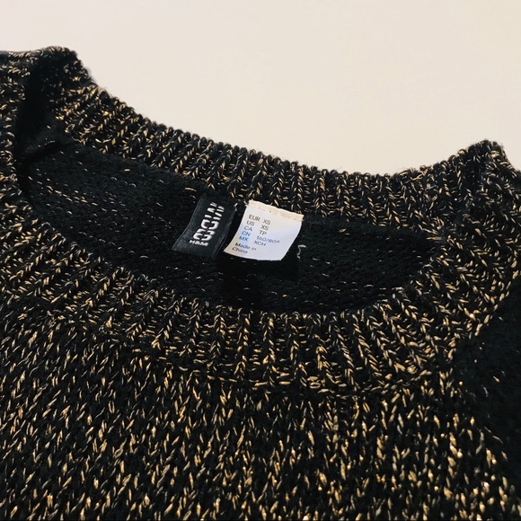 H&M Black Gold Metallic Ribbed Hem Sweater Size XS - Picture 3 of 6